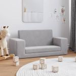 Canapea extensibilă de copii 2 locuri, gri deschis, pluș moale GartenMobel Dekor