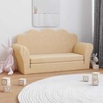 Canapea extensibilă de copii cu 2 locuri, crem, pluș moale GartenMobel Dekor