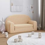 Canapea extensibilă de copii cu 2 locuri, crem, pluș moale GartenMobel Dekor