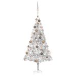 Brad Crăciun pre-iluminat cu set globuri, argintiu, 180 cm, PET GartenMobel Dekor