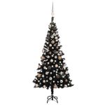 Brad Crăciun pre-iluminat cu set globuri, negru, 150 cm, PVC GartenMobel Dekor