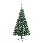 Jumătate brad Crăciun pre-iluminat cu set globuri verde 150 cm GartenMobel Dekor