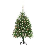 Brad de Crăciun pre-iluminat cu set globuri, verde, 120 cm GartenMobel Dekor