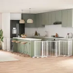 Poartă câini pliabilă cu ușă 12 panouri, alb, 600 cm, lemn plop GartenMobel Dekor