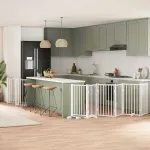 Poartă câini pliabilă cu ușă 15 panouri, alb, 750 cm, lemn plop GartenMobel Dekor