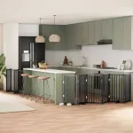 Poartă câini pliabilă cu ușă 15 panouri negru 750 cm, lemn plop GartenMobel Dekor