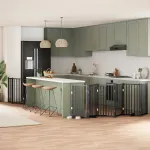 Poartă câini pliabilă cu ușă 9 panouri negru, 450 cm, lemn plop GartenMobel Dekor