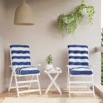 Perne de scaun spătar mic, 2 buc. dungi albastre&albe, textil GartenMobel Dekor
