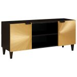 Cabinet TV Negru și Aur 105 x 33 x 46 cm Lemn masiv de mango GartenMobel Dekor