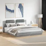 Cadru de pat cu tăblie și lumini LED, gri sonoma, 160x200 cm GartenMobel Dekor