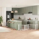 Poartă câini pliabilă cu ușă, 6 panouri, alb, 480 cm, lemn plop GartenMobel Dekor