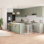 Poartă câini pliabilă cu ușă, 6 panouri, alb, 480 cm, lemn plop GartenMobel Dekor