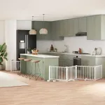 Poartă câini pliabilă cu ușă 10 panouri, alb, 800 cm, lemn plop GartenMobel Dekor