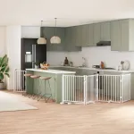 Poartă câini pliabilă cu ușă 10 panouri, alb, 800 cm, lemn plop GartenMobel Dekor