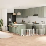 Poartă câini pliabilă cu ușă 12 panouri, alb, 960 cm, lemn plop GartenMobel Dekor