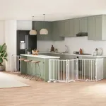 Poartă câini pliabilă cu ușă 12 panouri, alb, 960 cm, lemn plop GartenMobel Dekor