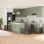 Poartă câini pliabilă cu ușă 6 panouri negru, 480 cm, lemn plop GartenMobel Dekor