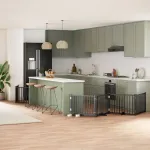 Poartă câini pliabilă cu ușă 8 panouri negru 640 cm, lemn plop GartenMobel Dekor