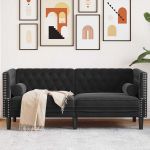 Canapea Chesterfield Argyle Negru 174 x 74.5 x 70.5 cm Catifea GartenMobel Dekor