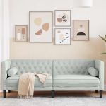 Canapea Chesterfield Gri deschis 194 x 74.5 x 70.5 cm Catifea GartenMobel Dekor