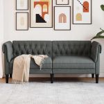 Canapea Chesterfield Gri închis 182.5 x 74.5 x 74.5 cm țesătură GartenMobel Dekor