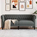 Canapea Chesterfield Gri închis 182.5 x 74.5 x 74.5 cm țesătură GartenMobel Dekor