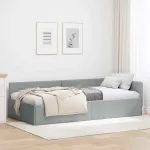 Cadru de pat colțar cu headboard Gri deschis 90 x 200 cm GartenMobel Dekor