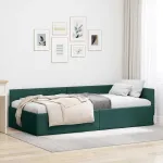 Cadru de pat colțar cu headboard Verde închis 90 x 190 cm GartenMobel Dekor