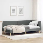 Cadru de pat colțar Altele cu headboard Gri închis 90 x 200 cm GartenMobel Dekor