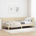 Cadru de pat colțar Crem 90 x 200 cm Țesătură și lemn prelucrat GartenMobel Dekor