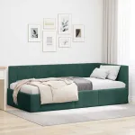 Cadru de pat colțar Verde închis 90 x 190 cm Catifea GartenMobel Dekor