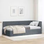 Cadru de pat colțar cu headboard Gri închis 90 x 190 cm Catifea GartenMobel Dekor