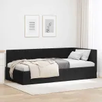 Cadru de pat colțar cu headboard Negru 100 x 200 cm Catifea GartenMobel Dekor