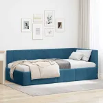 Cadru de pat colțar cu headboard albastru 90 x 200 cm Catifea GartenMobel Dekor