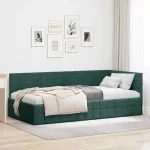 Cadru de pat colțar Verde închis 100 x 200 cm Catifea GartenMobel Dekor