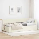 Cadru de pat colțar cu headboard Crem 100 x 200 cm Catifea GartenMobel Dekor