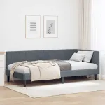 Cadru de pat colțar cu headboard Gri închis 90 x 190 cm Catifea GartenMobel Dekor