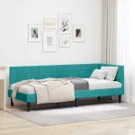 Cadru de pat colțar cu headboard Turcoaz 80 x 200 cm Catifea GartenMobel Dekor