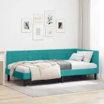 Cadru de pat colțar cu headboard Turcoaz 90 x 190 cm Catifea GartenMobel Dekor