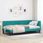 Cadru de pat colțar cu headboard Turcoaz 90 x 200 cm Catifea GartenMobel Dekor