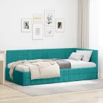 Cadru de pat colțar cu headboard Turcoaz 90 x 200 cm Catifea GartenMobel Dekor