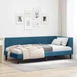 Cadru de pat colțar cu headboard albastru 90 x 190 cm Catifea GartenMobel Dekor