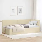 Cadru de pat colțar cu headboard Crem 90 x 190 cm țesătură GartenMobel Dekor