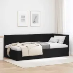 Cadru de pat colțar cu headboard Negru 100 x 200 cm țesătură GartenMobel Dekor
