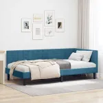 Cadru de pat colțar cu headboard albastru 100 x 200 cm Catifea GartenMobel Dekor