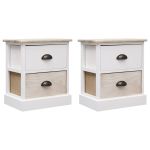 Noptiere, 2 buc., alb & natural, 38x28x45 cm, lemn paulownia GartenMobel Dekor