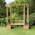 Pergolă de grădină cu bancă și jardinieră lemn masiv pin tratat GartenMobel Dekor