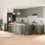 Poartă câini pliabilă cu ușă 10 panouri negru 800 cm, lemn plop GartenMobel Dekor