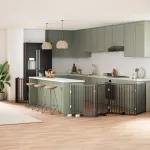 Poartă câini pliabilă cu ușă 12 panouri negru 960 cm, lemn plop GartenMobel Dekor