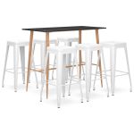 Set mobilier de bar, 7 piese, negru și alb GartenMobel Dekor